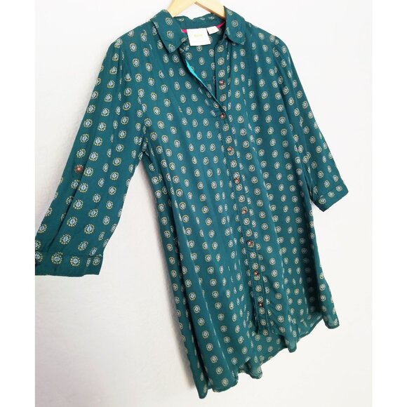 Maeve By Anthropologie Monika Button down Tunic Shirt Top XS Green Longline $128 - Picture 8 of 16